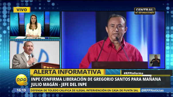 El jefe del INPE confirmó que Gregorio Santos saldrá mañana por la tarde
