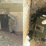 Un depósito de armas químicas capturado a ISIS en Qayyarah, Irak, contiene cohetes de fabricación casera y gas mostaza. (Ed Alexander / BLACKOPS Cyber)