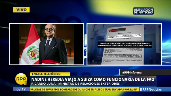 El canciller aclaró que la inmunidad para Nadine Heredia como funcionaria de la FAO no alcanzará a las leyes peruanas.
