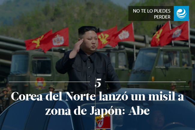 Corea del Norte lanzó un misil a zona de Japón: Abe