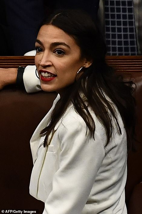 Rebellion planned: Alexandria Ocasio-Cortez was following her upbeat entrance to the House by voting against Nancy Pelosi's rules package which will stop unfunded spending