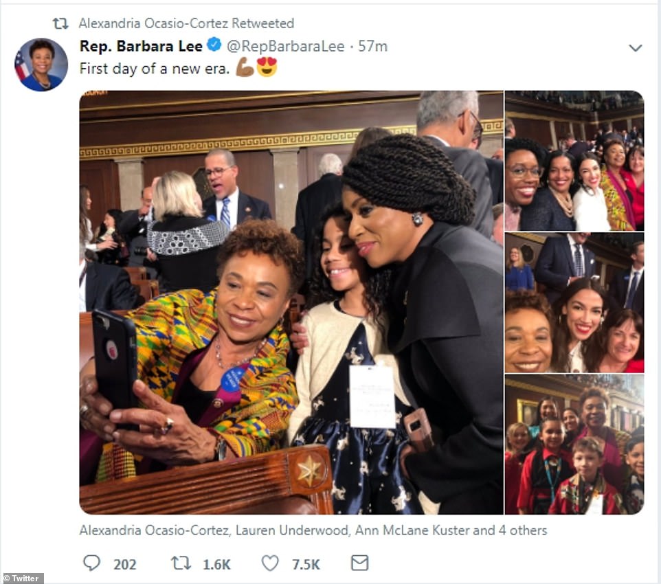 And here's how they came out: Ocasio-Cortex retweeted Barbara Lee's selection of some of the selfies